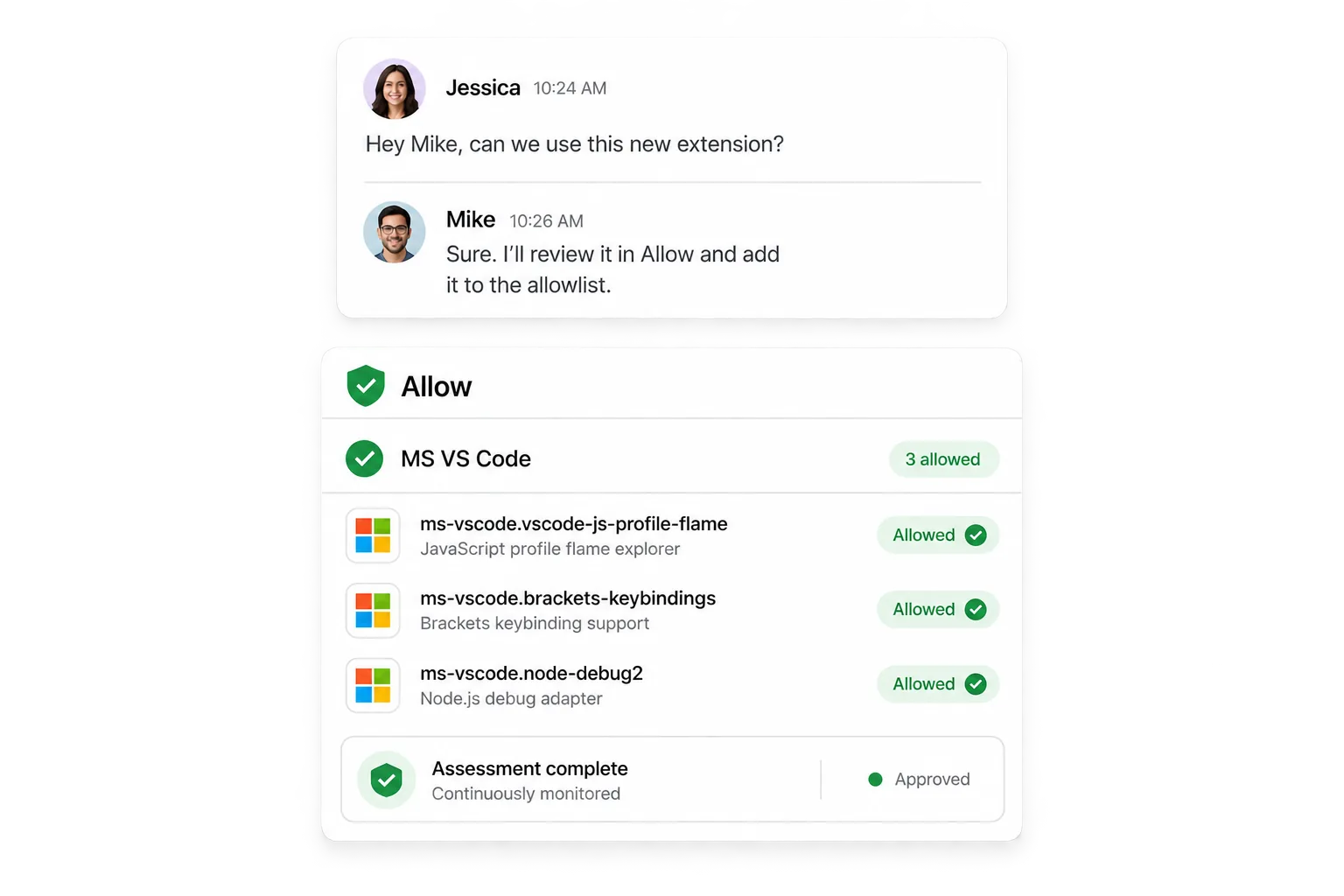 Allow extension assessment and approval interface